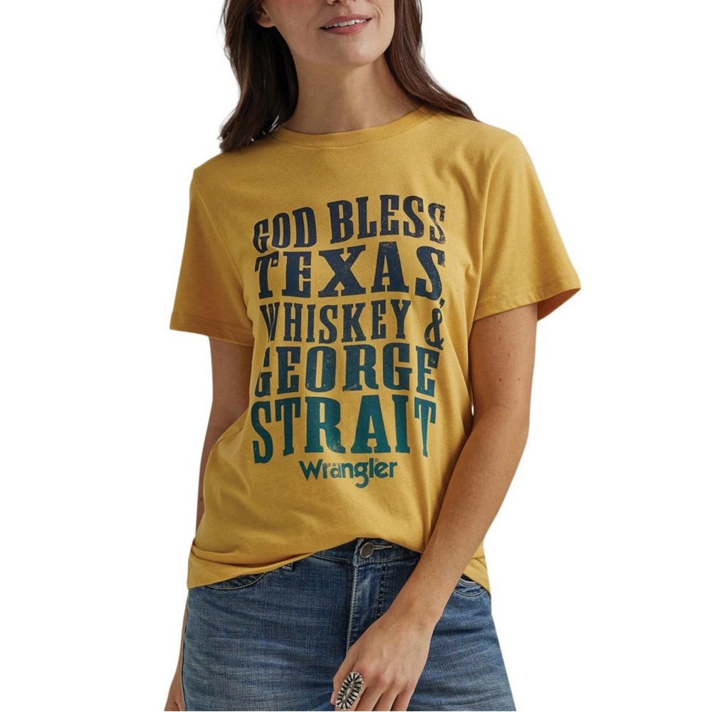 Wrangler Women's Yellow-Gold God Bless Texas T-Shirt